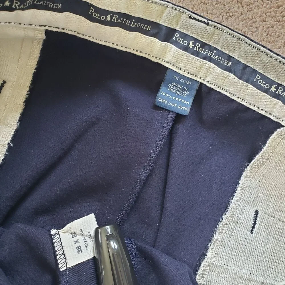 Vintage Polo Ralph Lauren Double Pleated Sz 38x32(FITS 37x31.5) Mens Navy Chinos